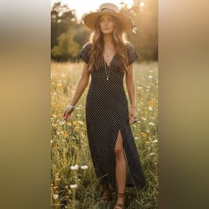 ZARA Black and White Polka Dot Midi Dress size small